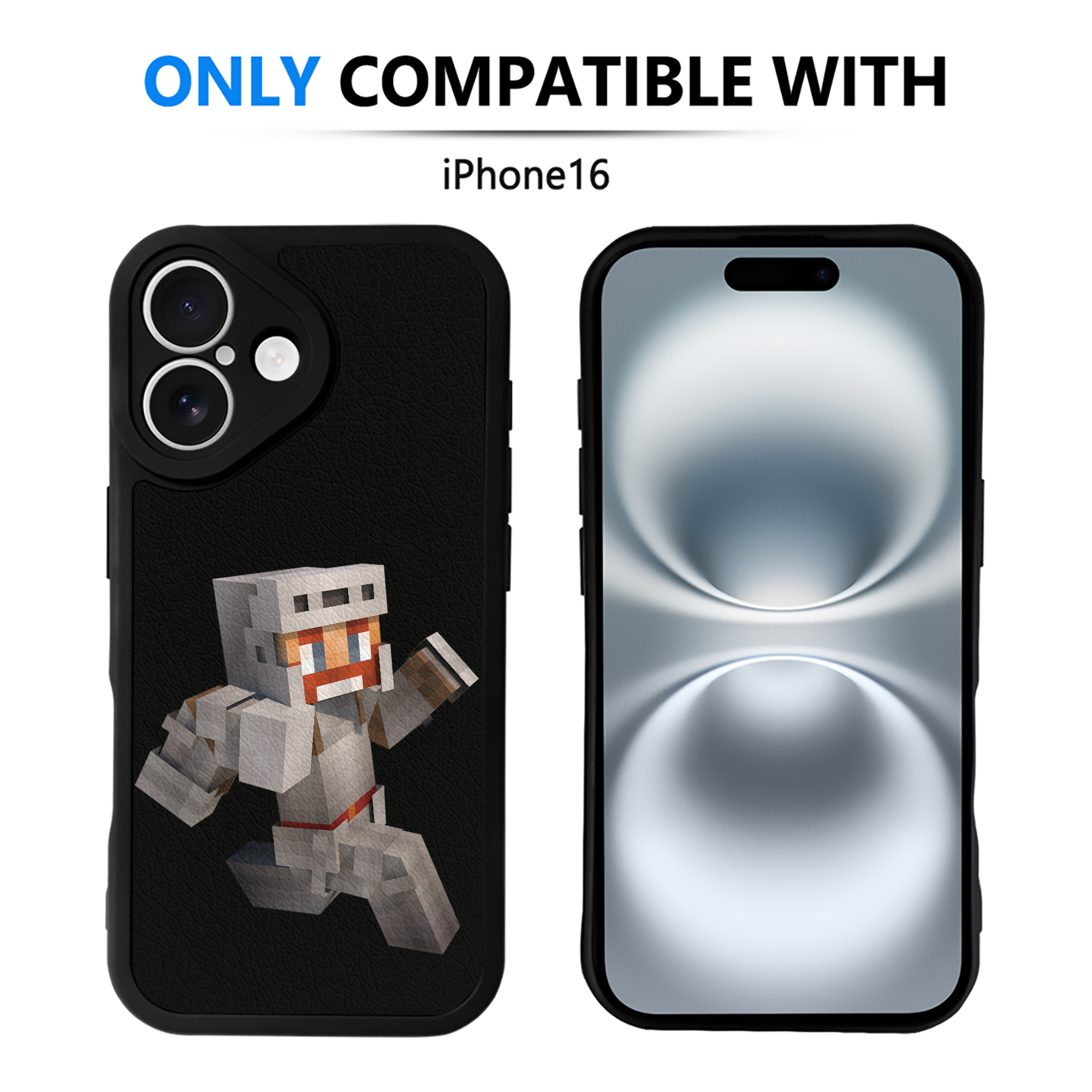 （画像用） マインクラフト ブロックの世界 Minecraft MC Block world 【iPhone 16シリーズ対応】シリコンスマホケース（レザー調） 材質：シリコン